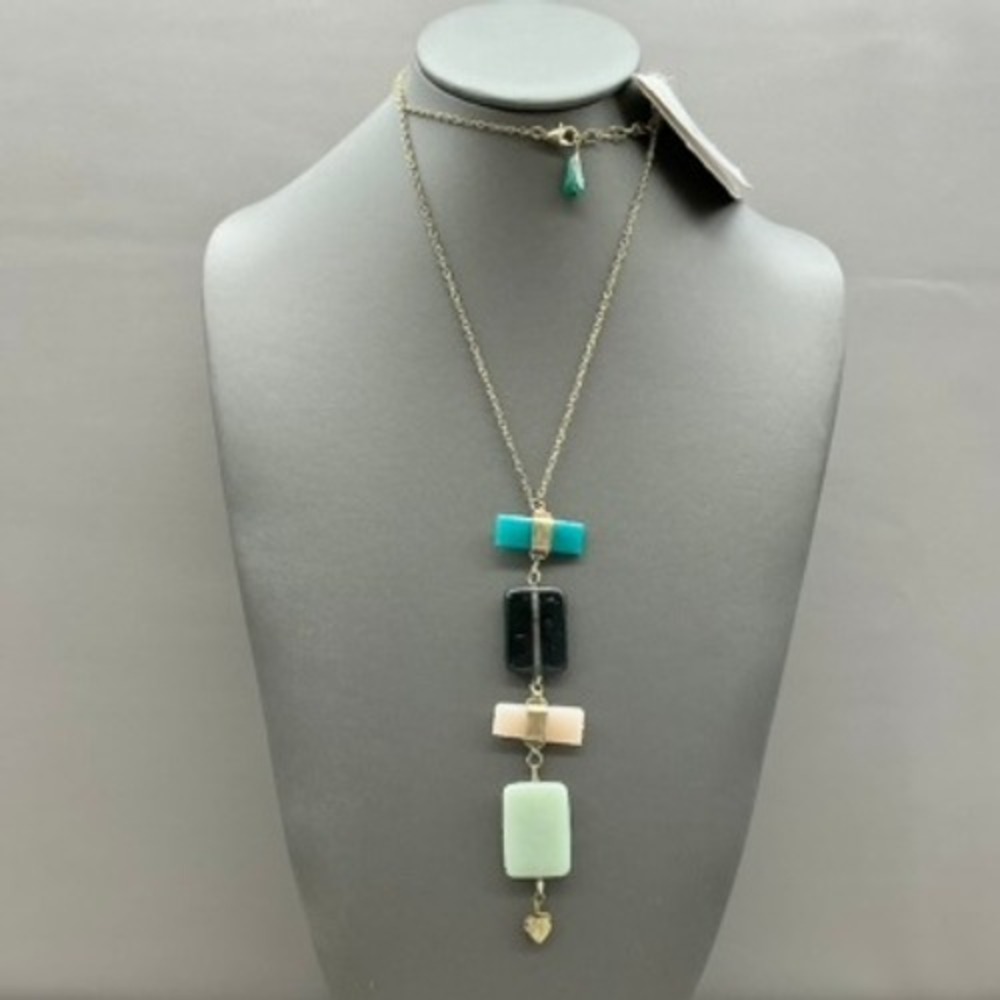 Noonday Collection Necklace Womens Multicolor Beaded Geometric Gold Tone 30 In